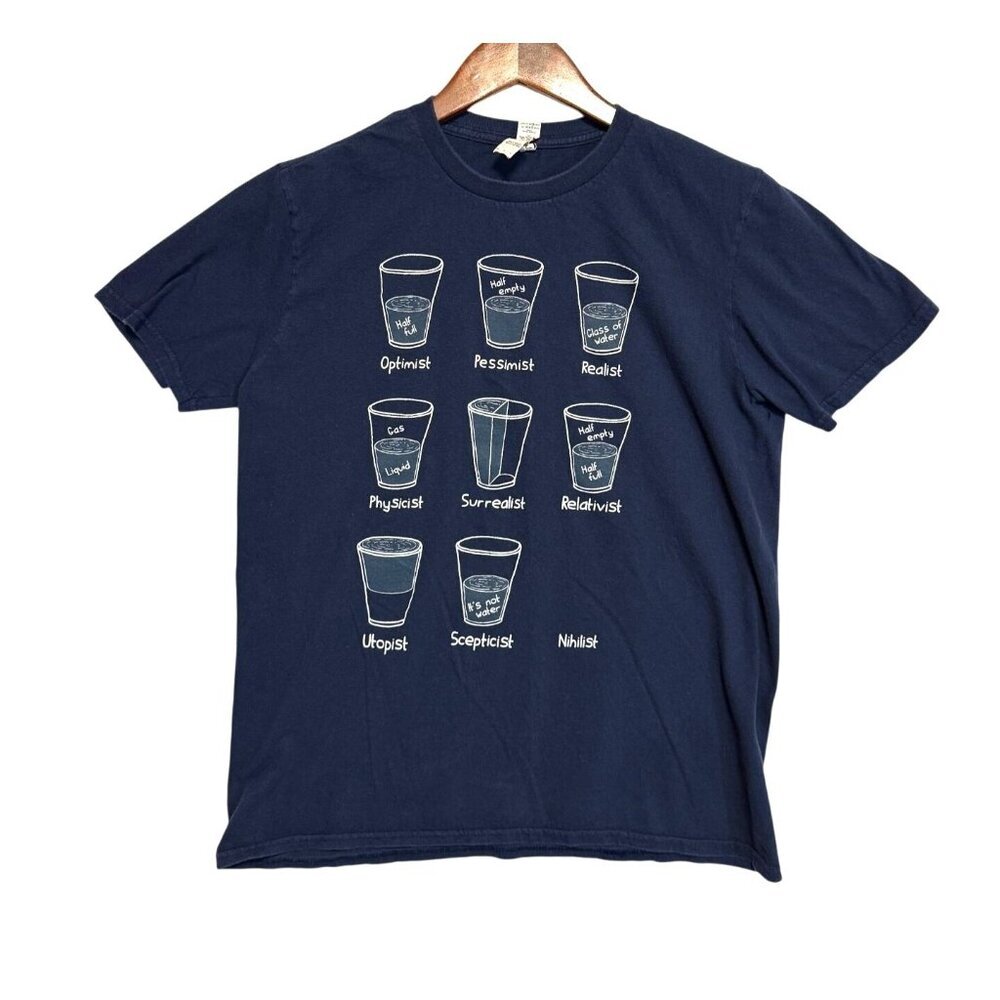 Anvil Navy Blue Graphic T-Shirt  Philosophy Glasses Size M Preppy Academia Unise